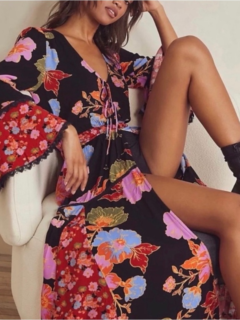 Free People “Penny Printed Maxi Bodysuit”, XS